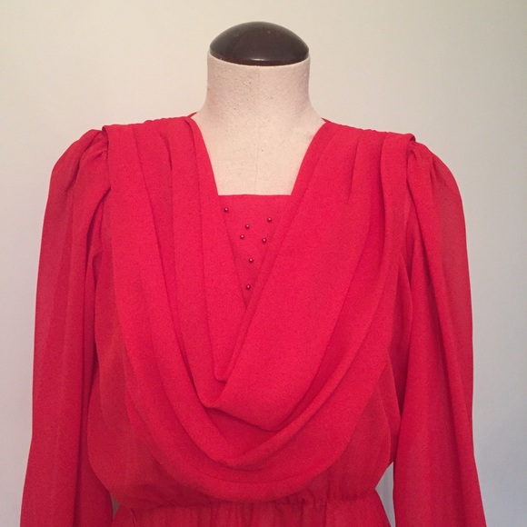 Vintage Red Swoop Neck Dress - Picture 2 of 7